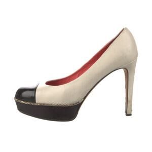 Moschino Black Ivory Leather Gold Chain Spectator Pumps Size US 10.5